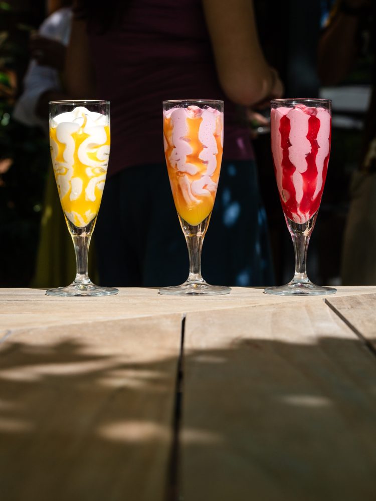 Colorful layered gelato flutes served as dessert at a Los Altos graduation party by Handheld Catering
